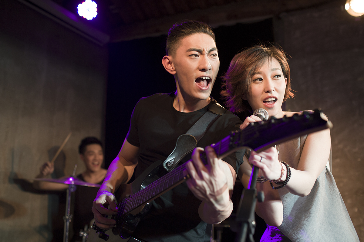 Chinese musical band performing on stage